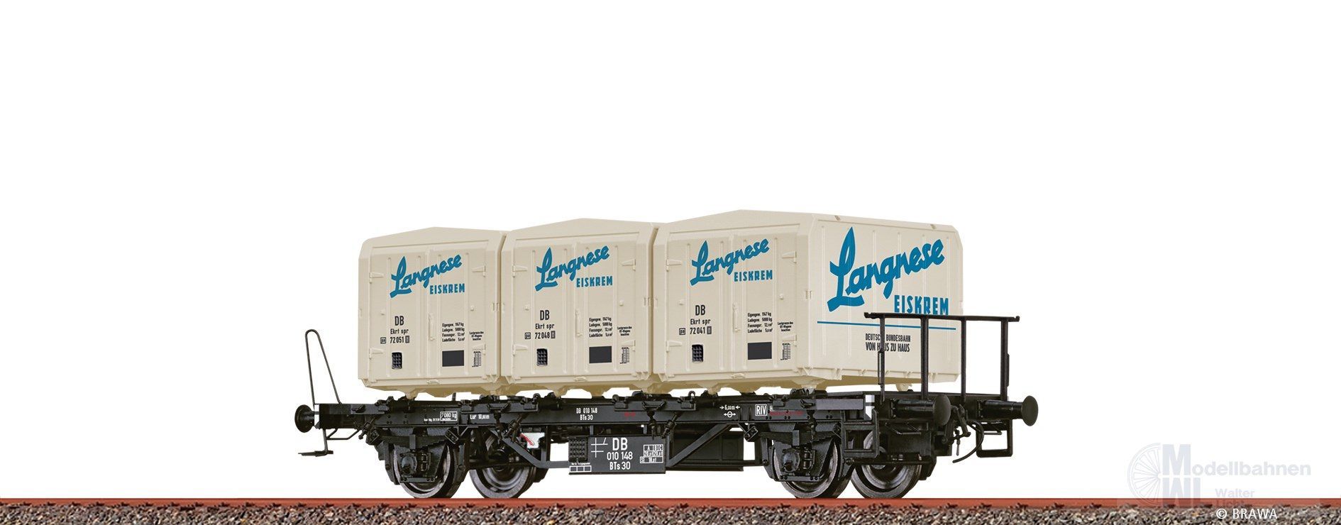 Brawa 50918 - Behältertragwagen DB Ep.III Langnese Eiskrem H0/GL Brawa 50918 - Behältertragwagen DB Ep.III Langnese Eiskrem H0/GL