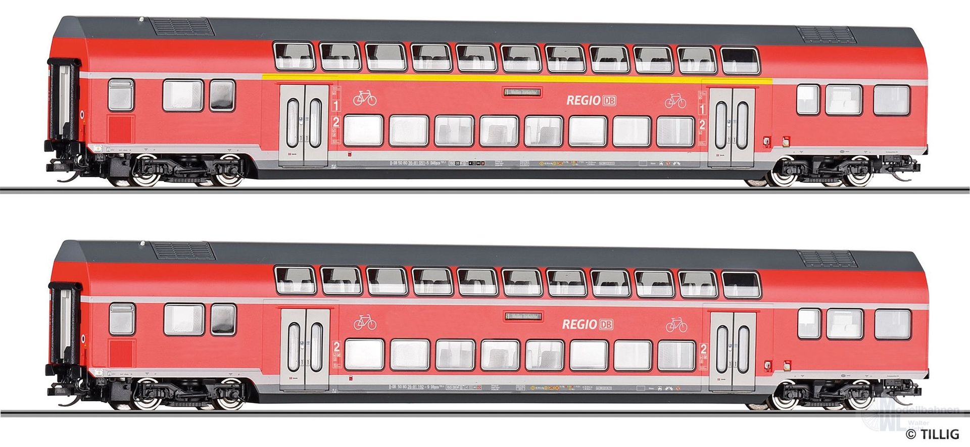 Tillig 01132 - Doppelstockwagen Set DB Regio Ep.VI 2.tlg. TT 1:120