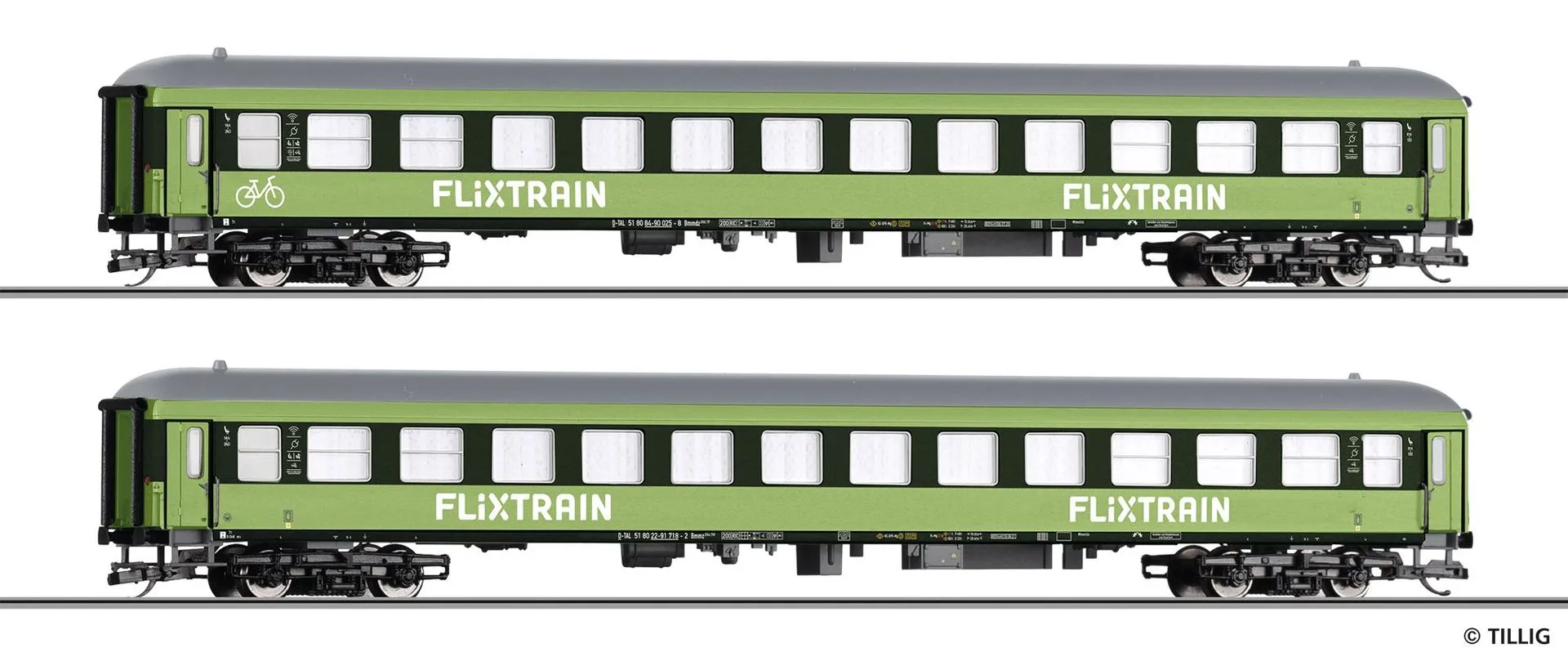 Tillig 01101 - Reisezugwagenset Flix Train Ep.VI 2.tlg. TT 1:120