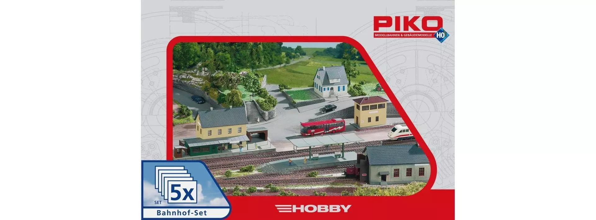 Piko 61822 - Gebäudeset Bahnhof 5 teilig H0 1:87