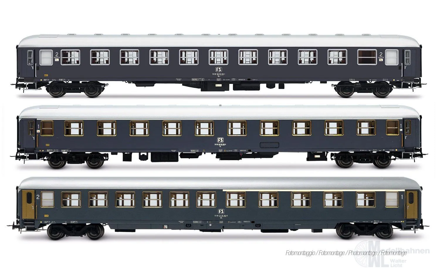 Rivarossi 4412 - Personenwagen Set FS Ep.IV Rom-Wien 3.tlg. Set 3 H0/GL