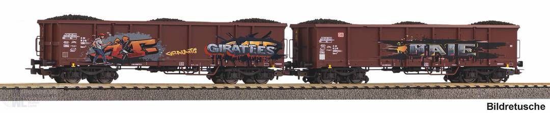 Piko 28338 - Güterwagen Set DB Ep.VI 2.tlg. Eaos mit Graffiti H0/GL