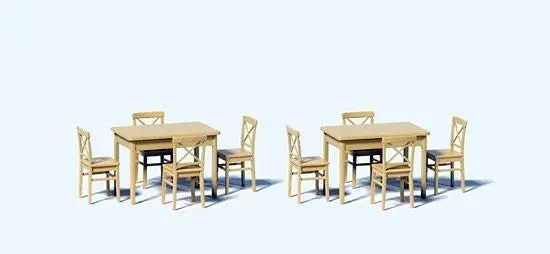 Preiser 68281 - 2 Tische und 8 Stühle. Bausat 1:50