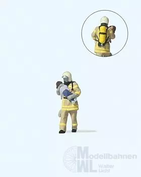 Preiser 28252 - Feuerwehrmann, Kind rettend beige Uniform H0 1:87