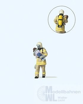 Preiser 28252 - Feuerwehrmann, Kind rettend beige Uniform H0 1:87 Preiser 28252 - Feuerwehrmann, Kind rettend beige Uniform H0 1:87