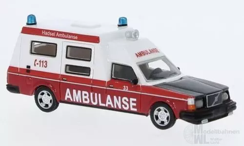 BoS-Models 87717 - Volvo 265 Ambulance Norway weiss/rot 1985 1:87