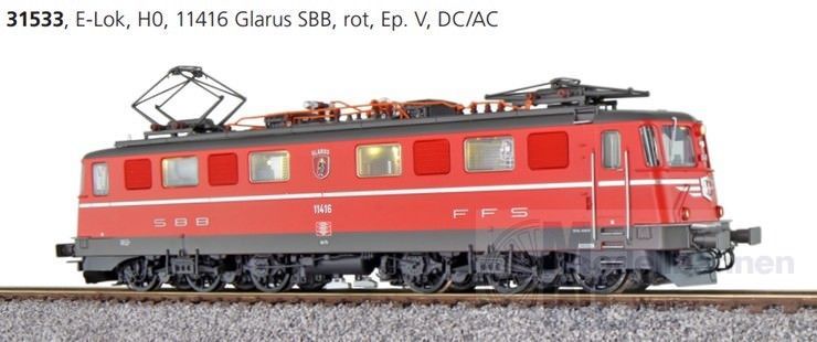 ESU 31533 - E-Lok Ae 6/6 11416 SBB Ep.V Städtelok Glarus rot H0/GL/WS