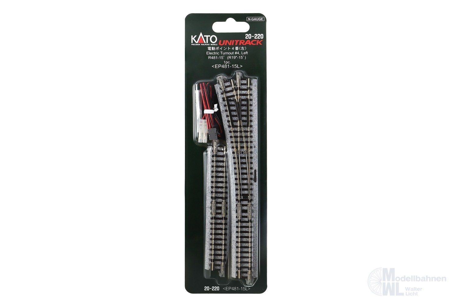 Kato 20-220 - Elektrische Weiche links R481 mm 15° N 1:160 Kato 20-220 - Elektrische Weiche links R481 mm 15° N 1:160