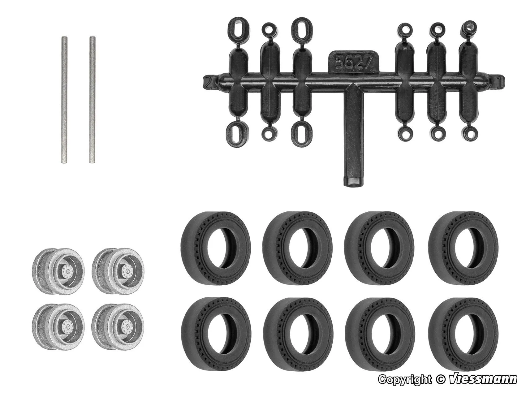 Viessmann 8439 - Nachrüst-Set Gummireifen für kibri Anhänger/Auflieger Zwillingbereifung Ø 10,4mm