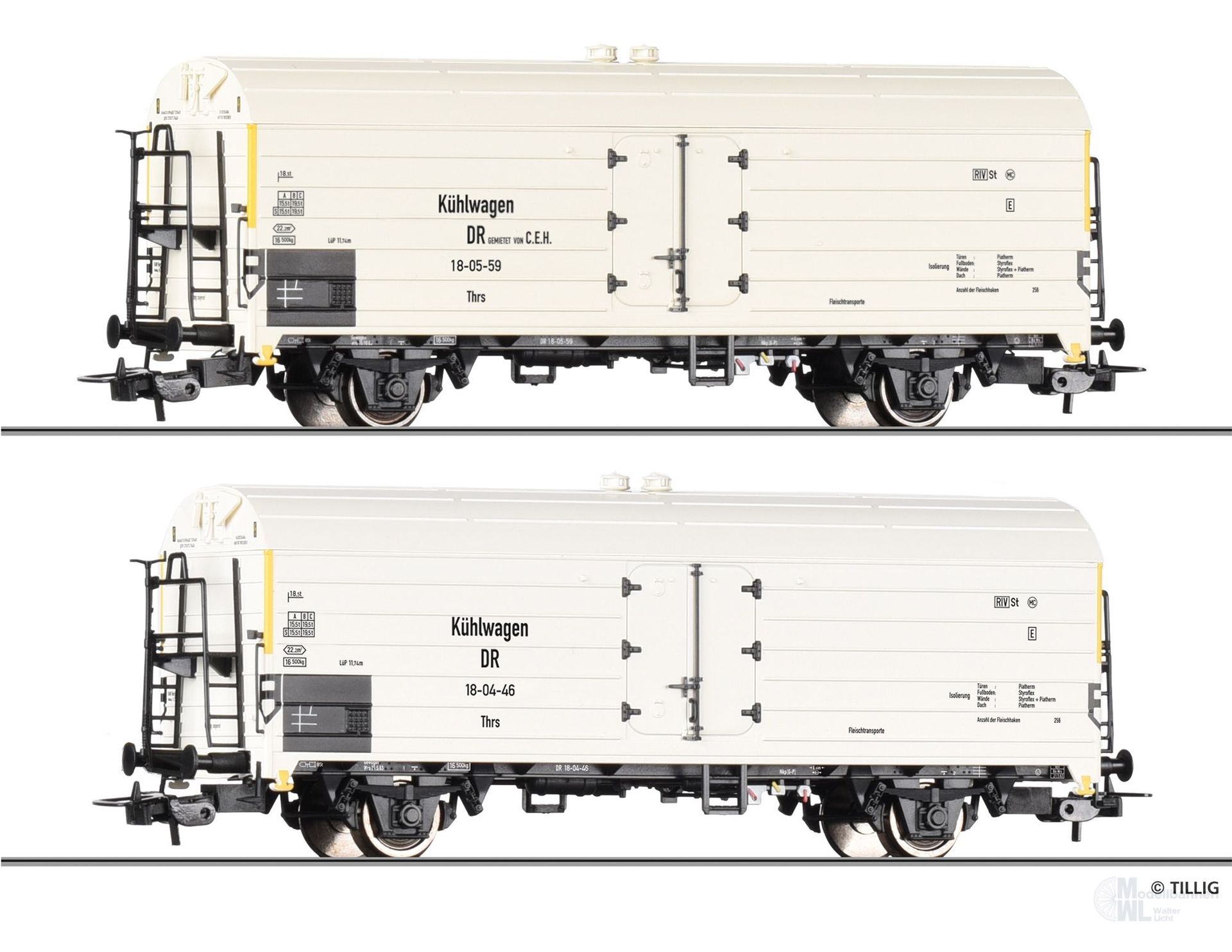 Tillig 70087 - Kühlwagen Set DR Ep.III 2.tlg. Thrs H0/GL