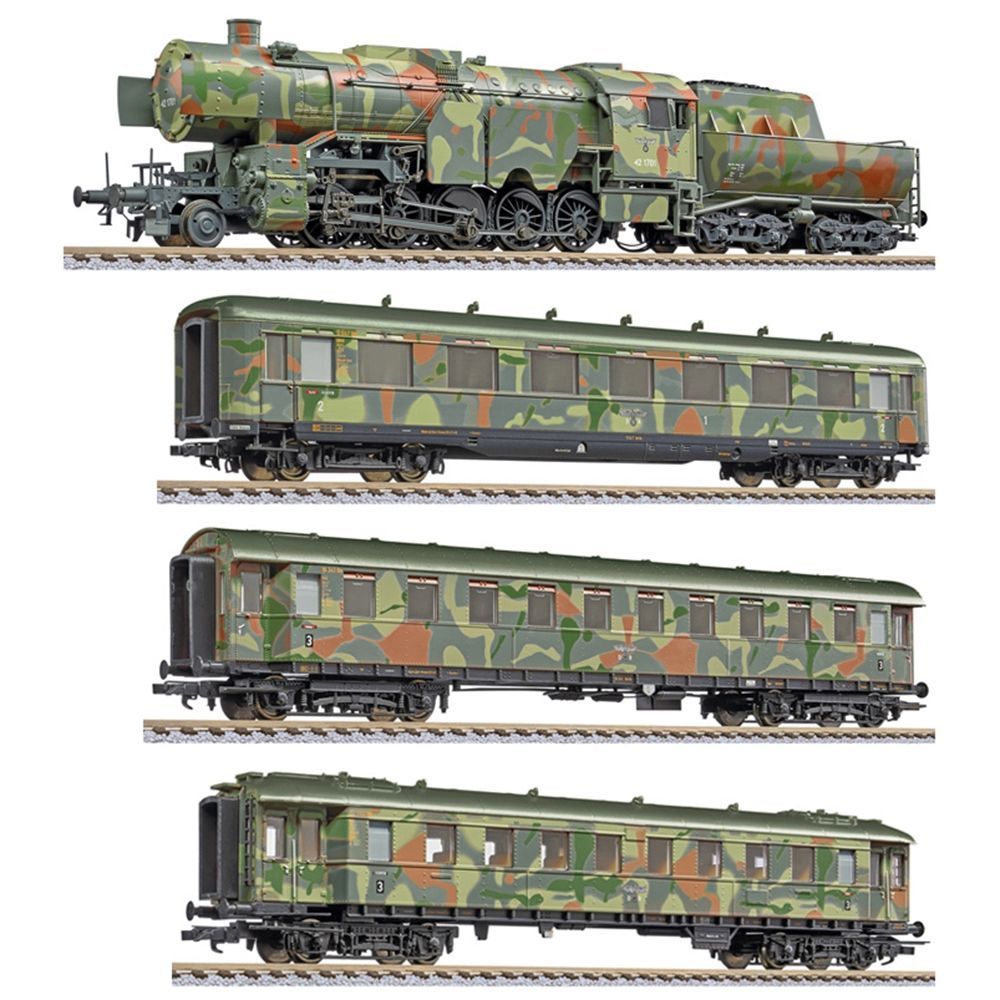 Liliput 130002 - Zugset Truppen-Transport Dampflok BR 42 + 3 Wagen DRG Ep.II H0/GL