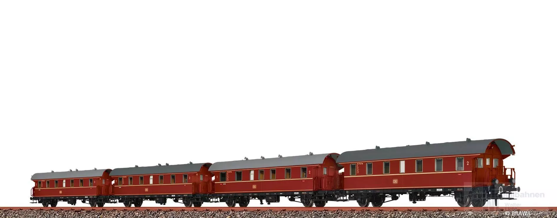 Brawa 46786 - Personenwagen Set DB Ep.III 4.tlg. rot H0/GL Basic+ LED