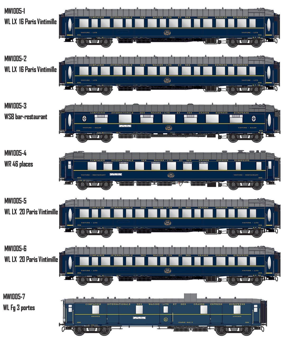 LS Models MW1005 - Personenwagen Set CIWL Ep.III Le Train Bleu 8.tlg. H0/GL