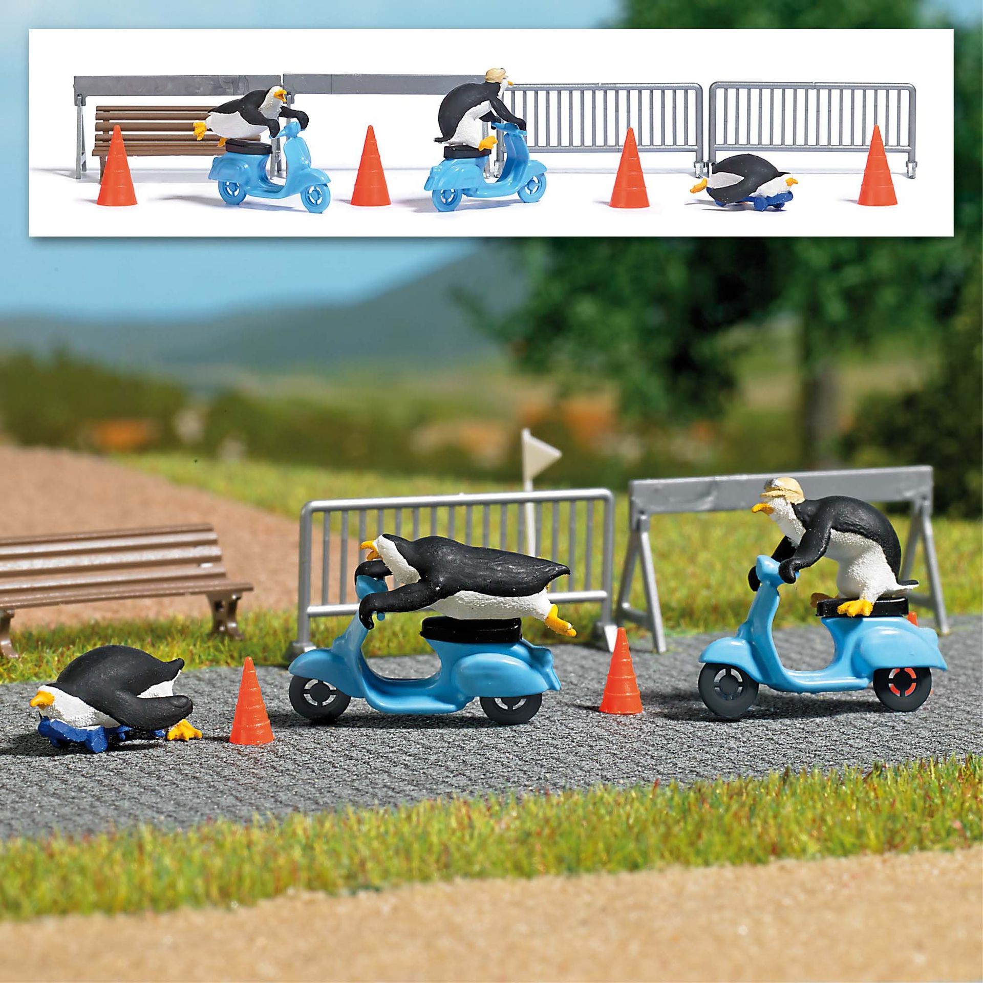 Busch 7925 - A-Set: Pinguine Rollerfahrt H0 1:87