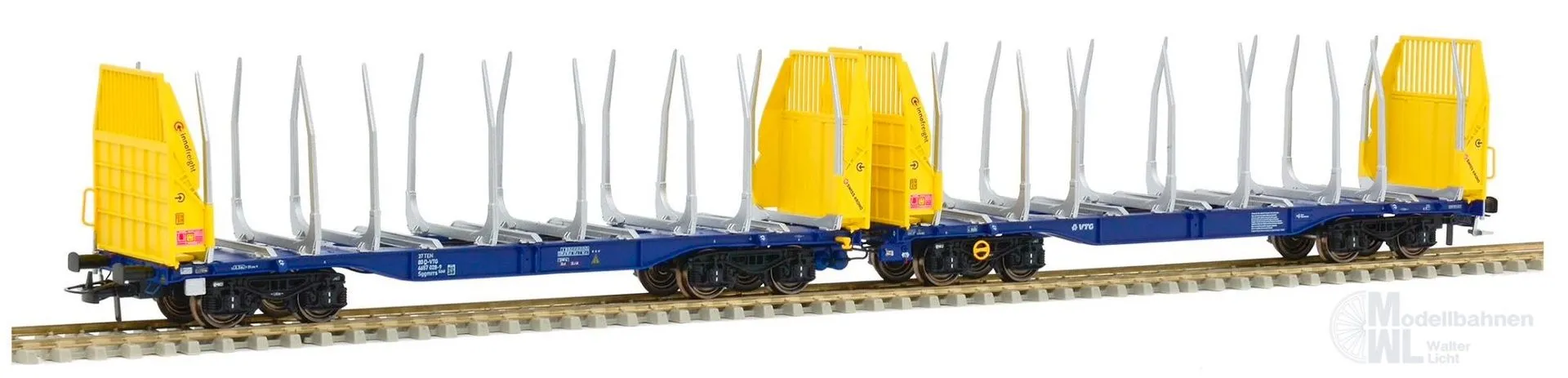 Sudexpress S657028 - Rungenwagen Einheit Innofreight VTG Ep.VI Smart GigaWood gelb/blau H0/GL