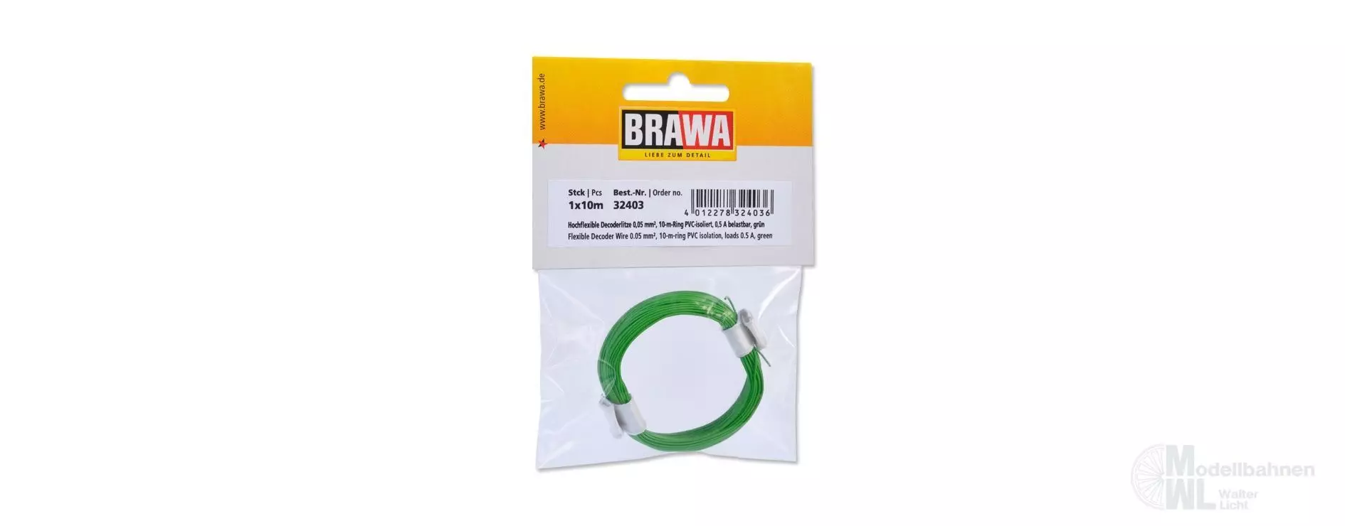 Brawa 32403 - Decoderlitze 0.05qmm grün 10 Meter