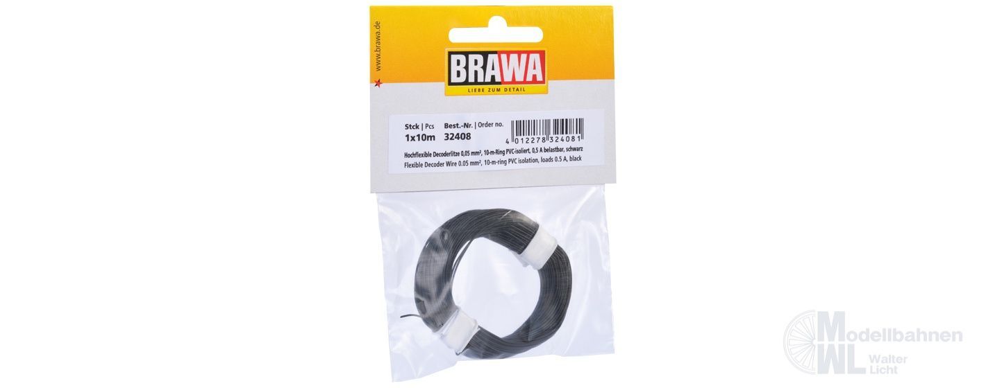 Brawa 32408 - Decoderlitze 0.05qmm schwarz 10 Meter Brawa 32408 - Decoderlitze 0.05qmm schwarz 10 Meter