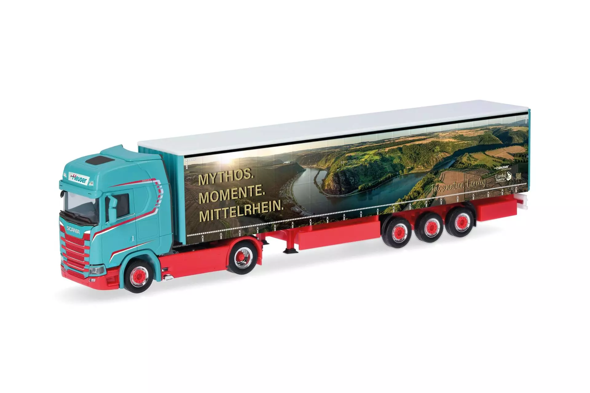 Herpa 321280 - Scania CS 20 Hochdach Gardinenplanen-Sattelzug Spedition Heuser H0 1:87