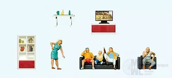 Preiser 10649 - Familie beim Fernsehen mit Wohnzimmereinrichtung H0 1:87