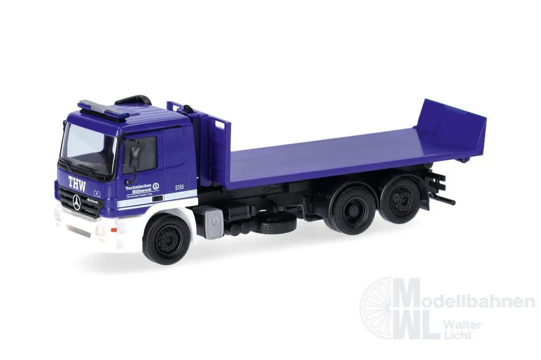 Herpa 322201 - Mercedes-Benz Actros Wechsellader-LKW mit Abrollflat THW Frankfurt/Main H