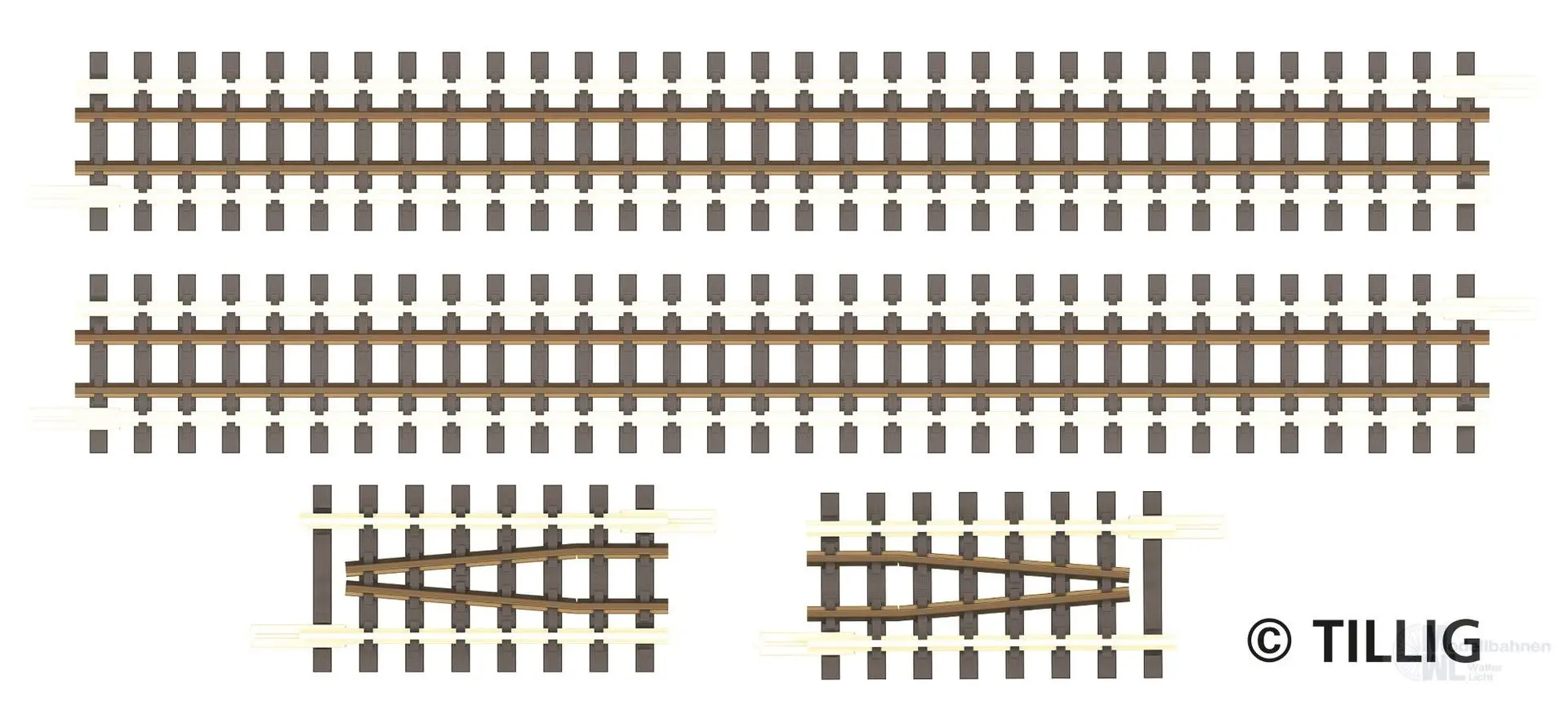 Tillig 01840 - Set Zwangsgleis gerade (beidseitig) TT 1:120