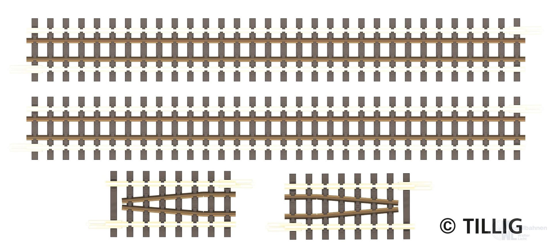 Tillig 01840 - Set Zwangsgleis gerade (beidseitig) TT 1:120