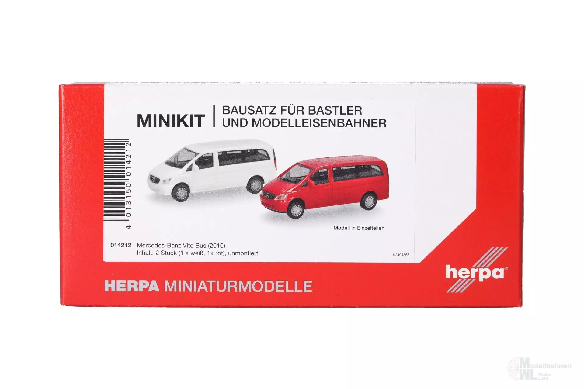 Herpa 014212 - MiKi Mercedes-Benz Vito Bus weiß/rot 2St. H0 1:87