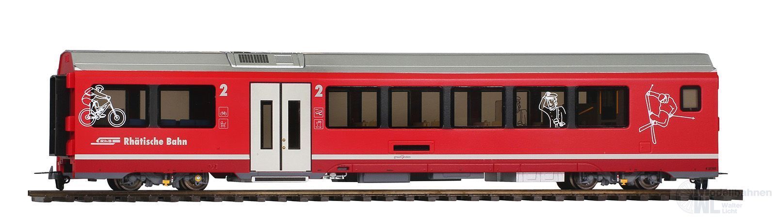 Bemo 3298172 - Albula Gliederzug Mittelwagen RhB Ep.VI mit Freizeitabteil B 577 01 H0m
