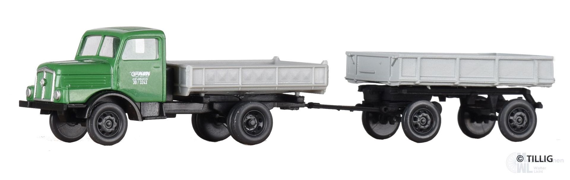 Tillig 19080 - LKW H3A Kipper mit Anhänger VEB Kraftverkehr Karl Marx Stadt TT 1:120