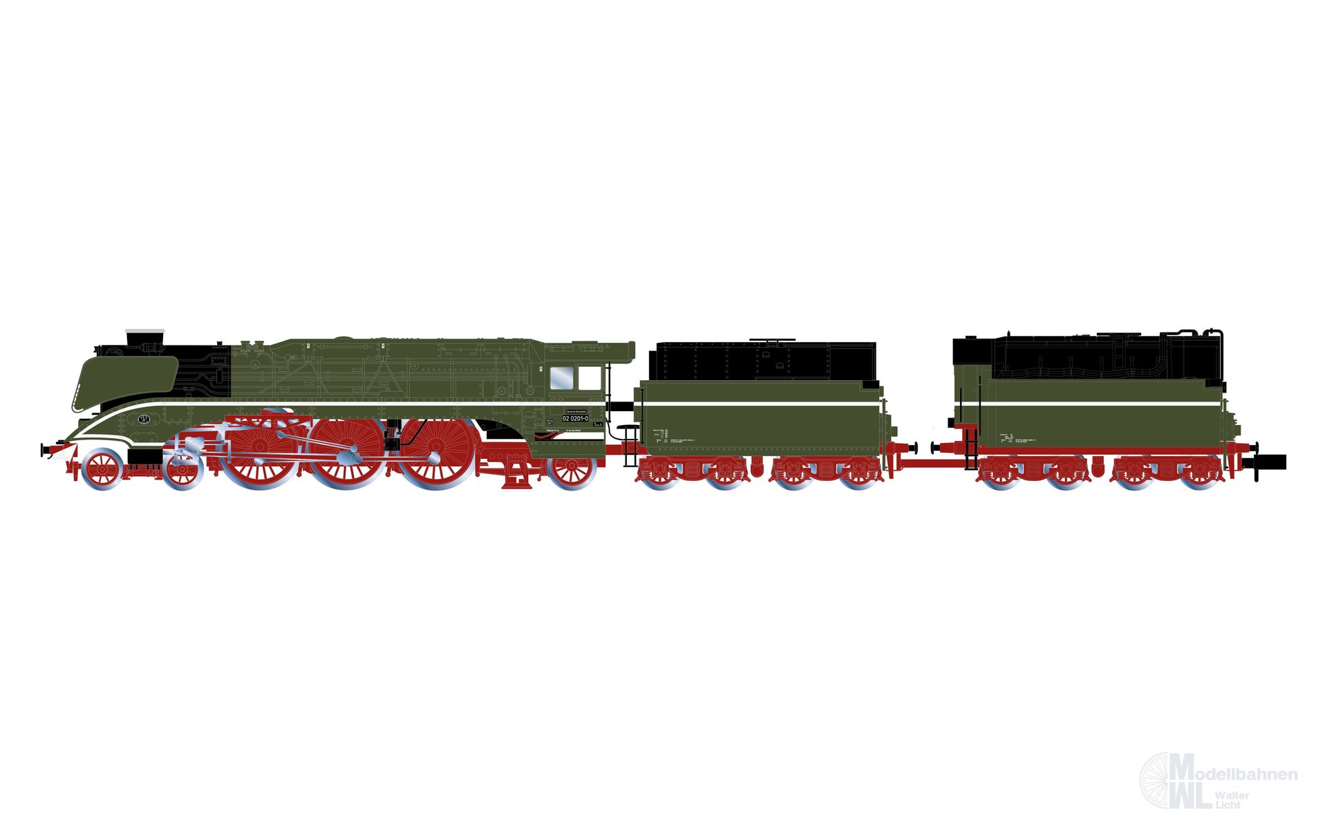 Arnold 2665S - Dampflok BR 02 0201-0 DR Ep.V grün Museumslok 2.Tender N 1:160 Sound