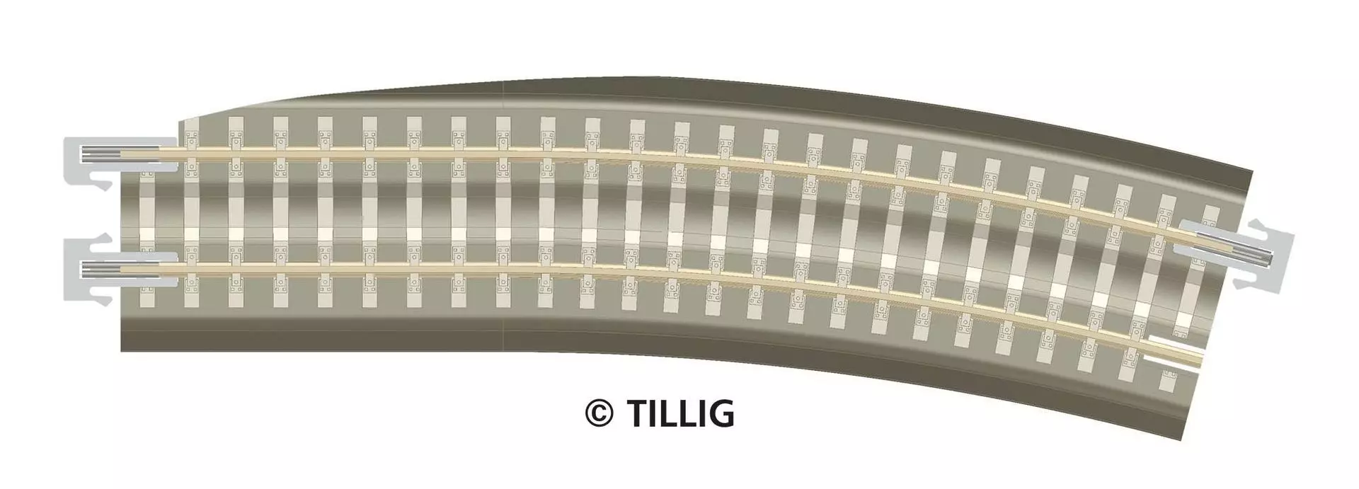 Tillig 83775 - Bettungsgleis Gleis gebogen R 396 mm BG-BR12 rechts grau TT 1:120