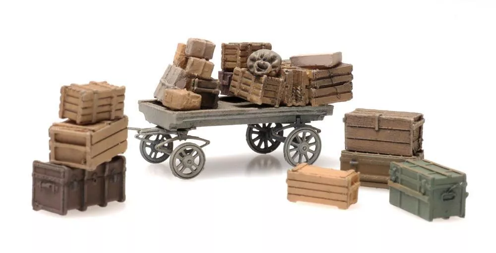 ARTITEC b.v. 387451 - Bahnladegut: Stückgut mit Karren H0 1:87