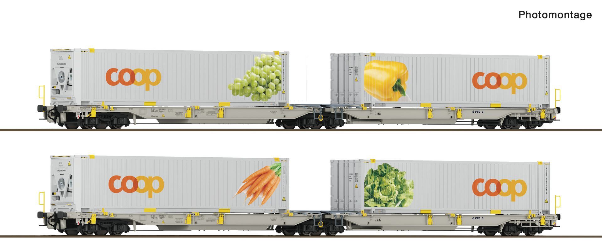 Roco 6600464 - Doppeltaschen-Gelenkwagen Set railCare Ep.VI 2.tlg T2000 Coop H0/GL