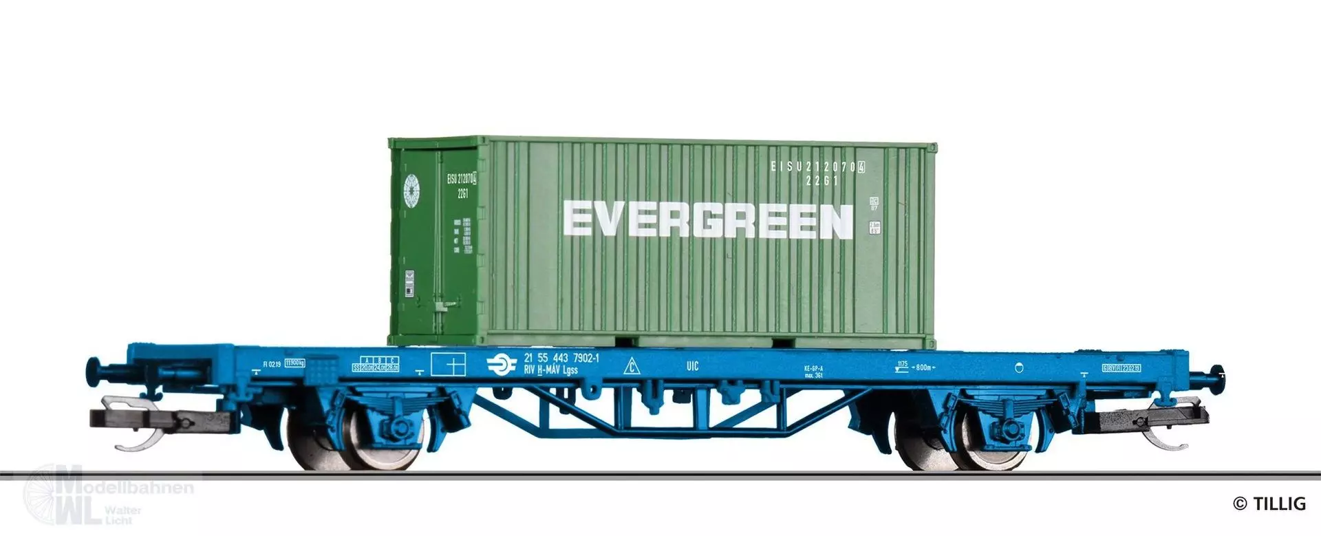 Tillig 17486 - START-Containerwagen MAV Ep.VI Container Evergreen TT 1:120