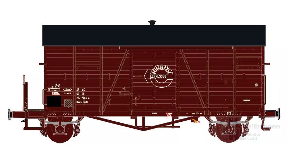 Exact Train 24003 - Güterwagen gedeckt DR Ep.IV Oppeln Hkms Expresswagen mit Bremserbühne H0/GL