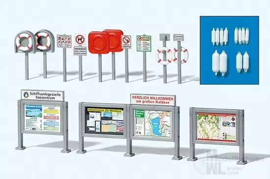Preiser 17317 - Informations-Schaukästen Rettungsringe Fender etc H0 1:87
