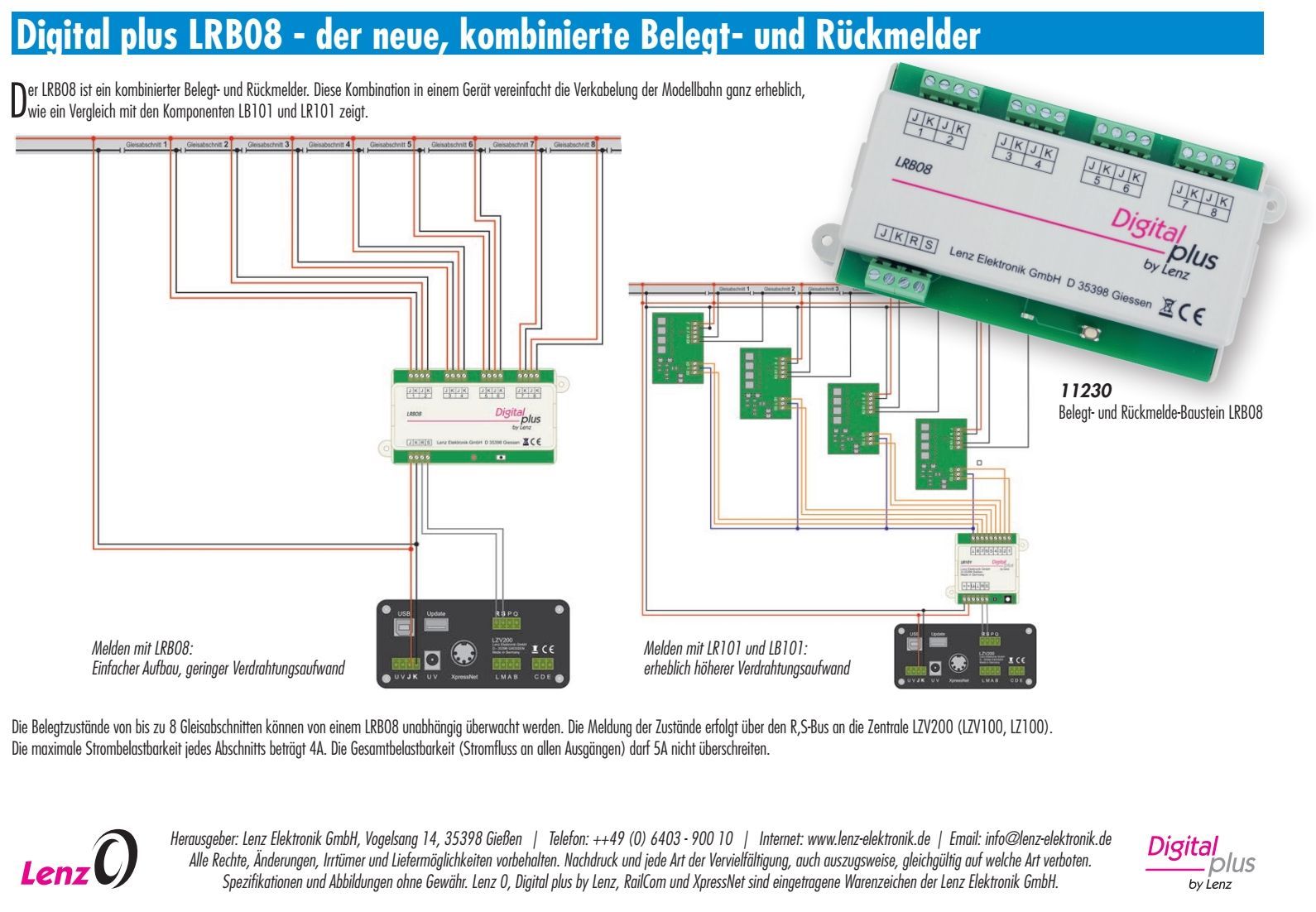 Lenz 11230 - LRB08 Belegt- und Rückmelder mit 8 Ausgängen