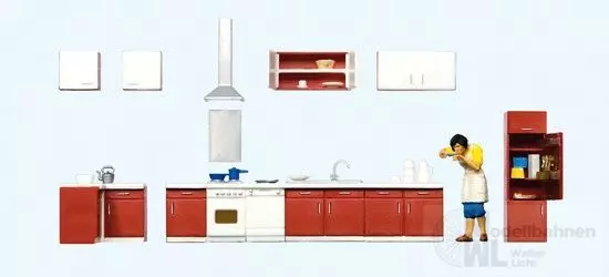 Preiser 10646 - Mutter beim Kochen mit Kücheneinrichtung H0 1:87