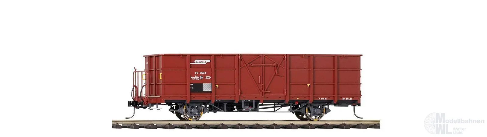 Bemo 9455114 - Hochbordwagen RhB Ep.IV/VFb 8504 mit Stahlwand rotbraun Spur 0m
