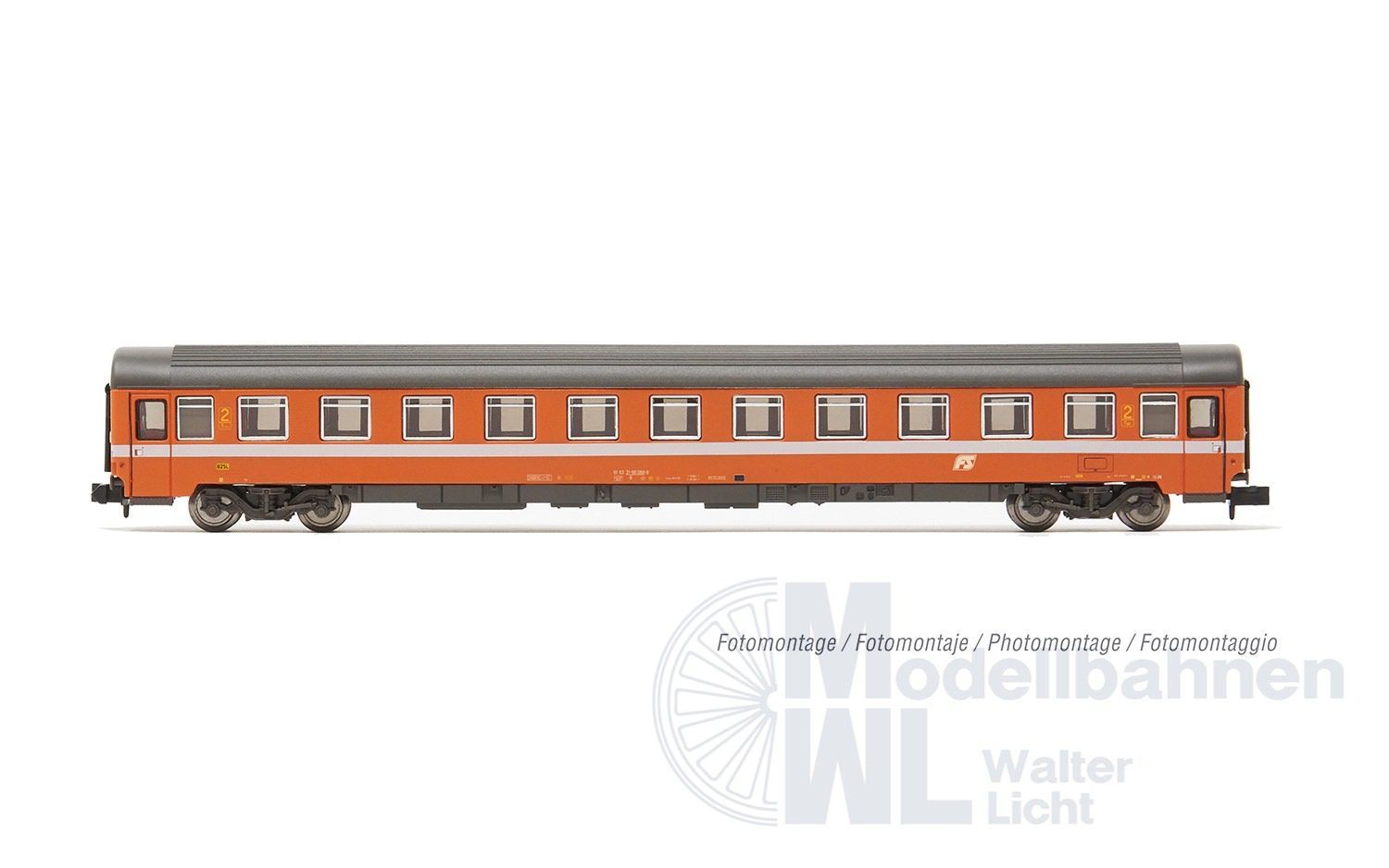 Arnold 4493 - Personenwagen Set FS Ep.V 2.tlg. orange + Bandiera Lackierung N 1:160 Arnold 4493 - Personenwagen Set FS Ep.V 2.tlg. orange + Bandiera Lackierung N 1:160