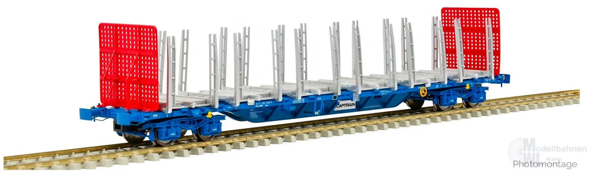 Sudexpress S4552068 - Container Tragwagen Captrain Ep.VI Sgnss 60 Innofreigt Holzrungen H0/GL