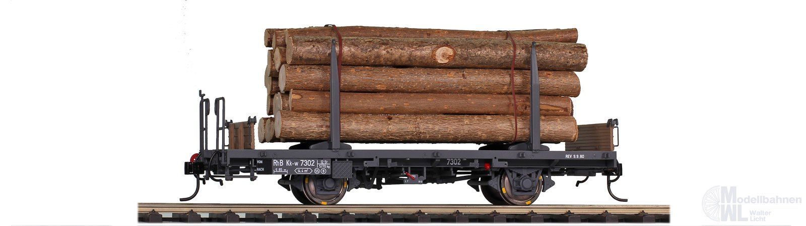 Bemo 9464101 - Rungenwagen RhB Ep.IV/V Kk-w 7301 mit Holzladung 0m