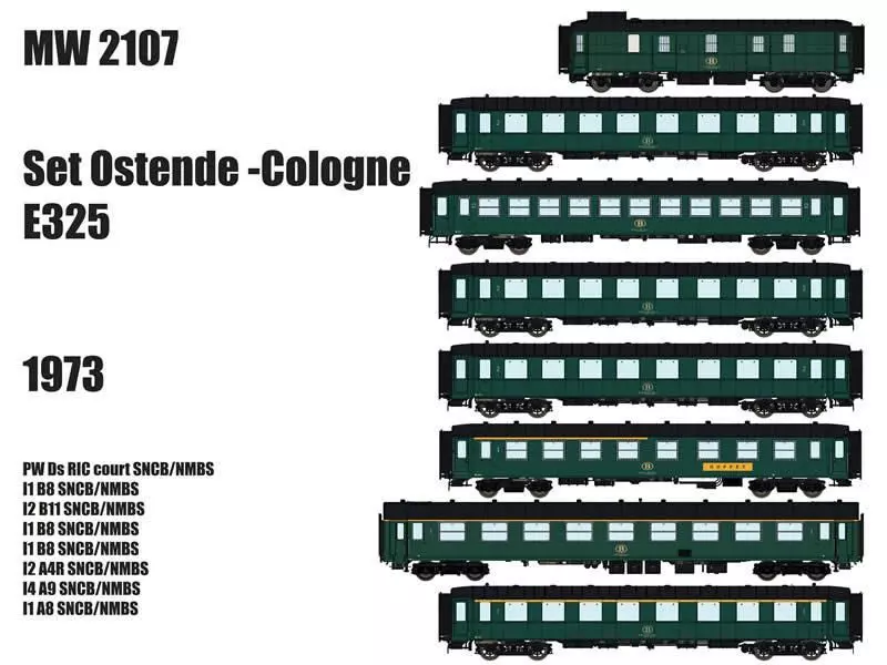 LS Models MW2107 - Personenwagen Set SNCB Ep.IV Ostende-Cologne E325 8.tlg.H0/GL
