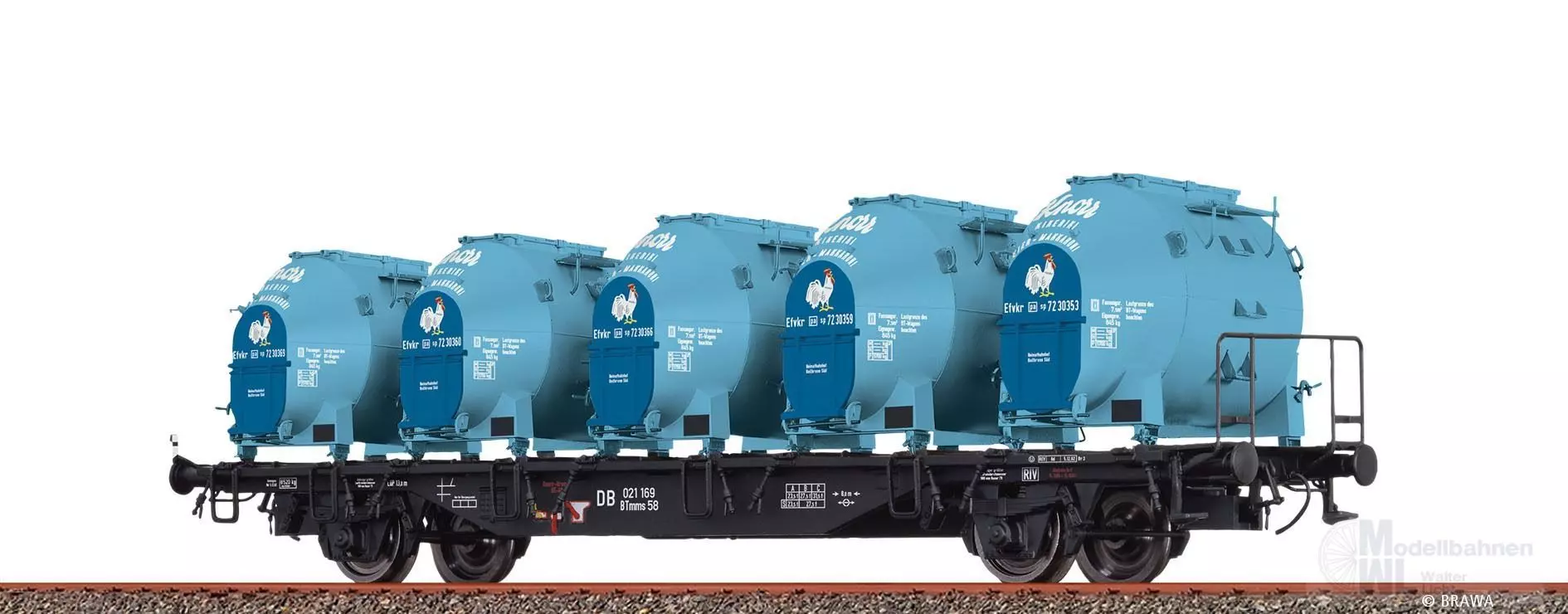 Brawa 49140 - Behältertragwagen DB Ep.III BTmms58 DB, mit Efkr 401 Knorr H0/GL