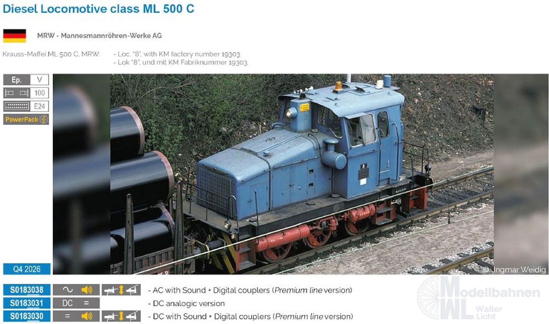 Sudexpress S0183030 - Diesellok ML 500 C Mannesmann Ep.V H0/GL Sound