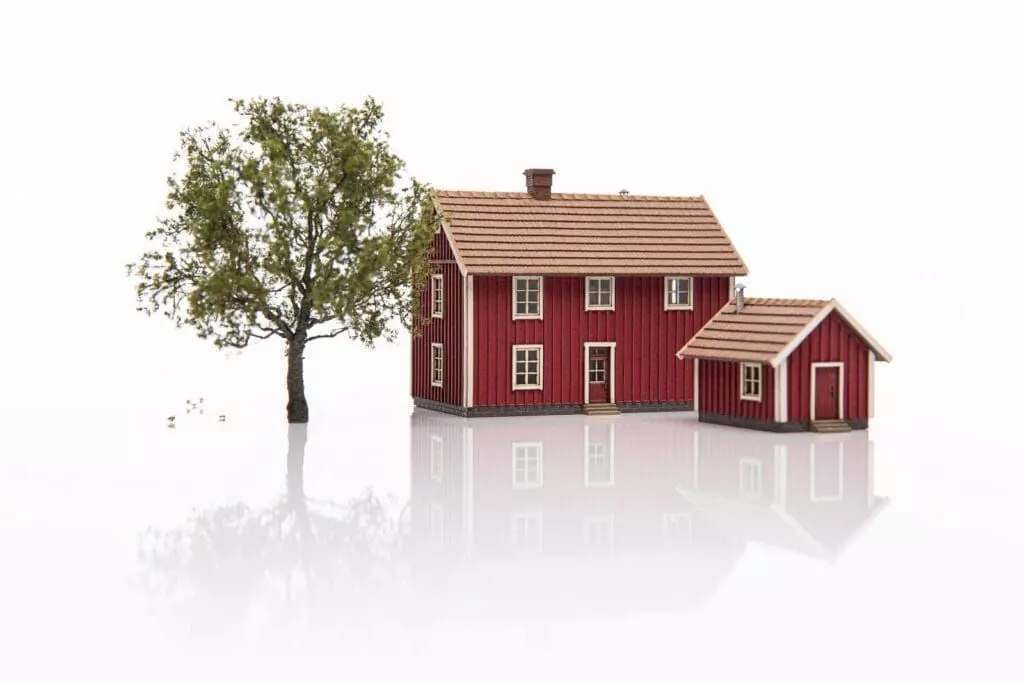 ASM 409202R - LaserCut Gebäudebausatz Lyngstad gard falunrot N 1:160