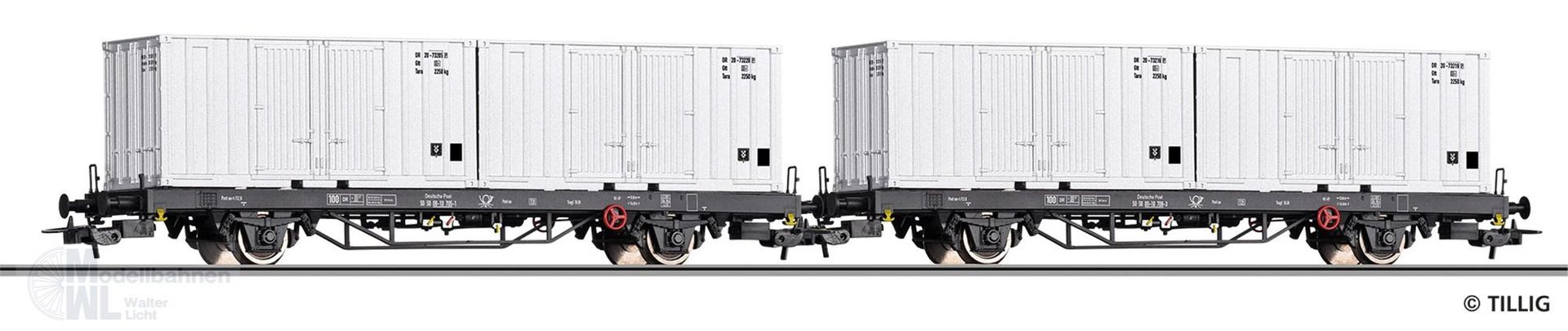 Tillig 70056 - Containerwagen Set Deutsche Post Ep.IV 2.tlg. H0/GL