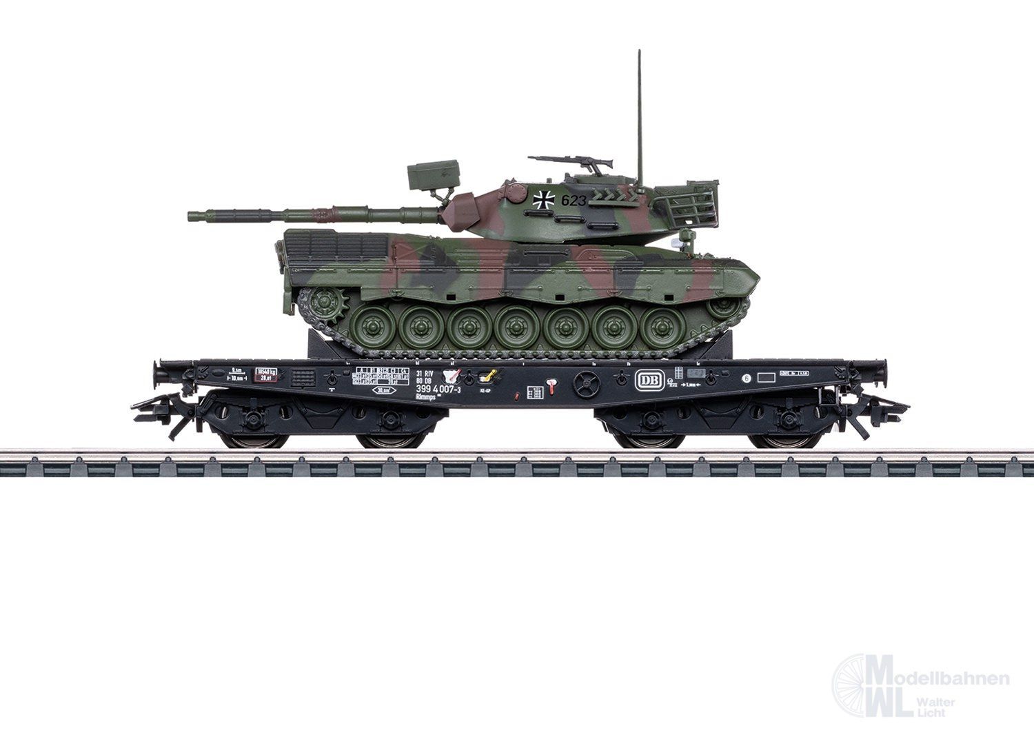 Märklin 48879 - Schwerlastwagen DB Ep.IV Rlmmps mit BW Leo 1A1 H0/WS Märklin 48879 - Schwerlastwagen DB Ep.IV Rlmmps mit BW Leo 1A1 H0/WS