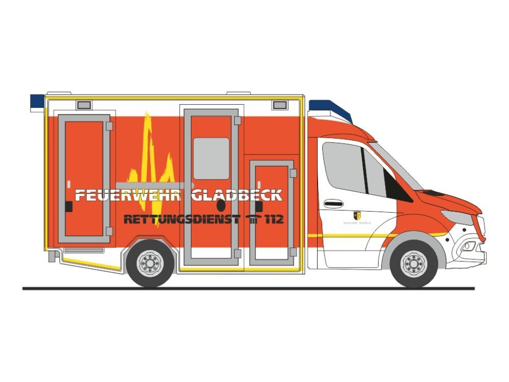 Rietze 76073 - GSF RTW ´18 Rettungsdienst FW Gladbeck H0 1:87