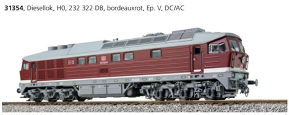 ESU es31354 - Diesellok BR 232 322 DB Ep.V bordeauxrot um 1995 H0/GL/WS